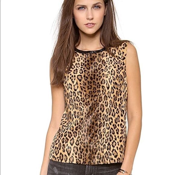 Milly leopard animal print leather shell top 4 - Picture 1 of 7